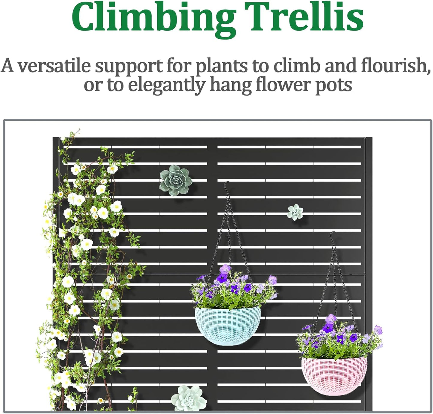 Metal Raised Garden Bed with Trellis, 2 in 1 Trellis with Planter Box & Privacy Screen for Climbing Plants, Vine, Outdoor Standing Flower Beds with Drainage Holes, 47" L x 17" W x 71" H, Black