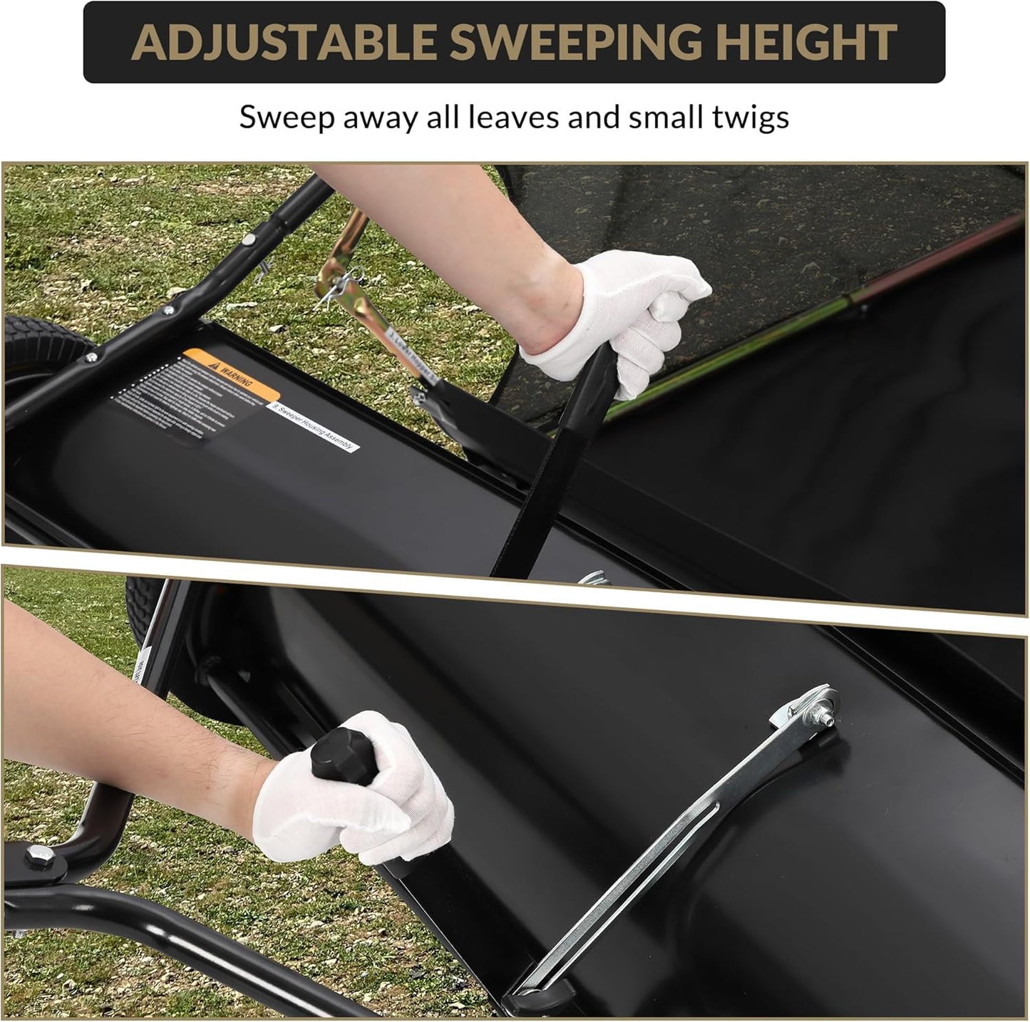 GAOMON 42 inch Lawn Sweeper Tow Behind, Large Pull Behind Lawn Sweeper, Heavy Duty Leaf & Grass Collector with Dumping Rope Design, Adjustable Sweeping Height for Picking Up Debris & Grass