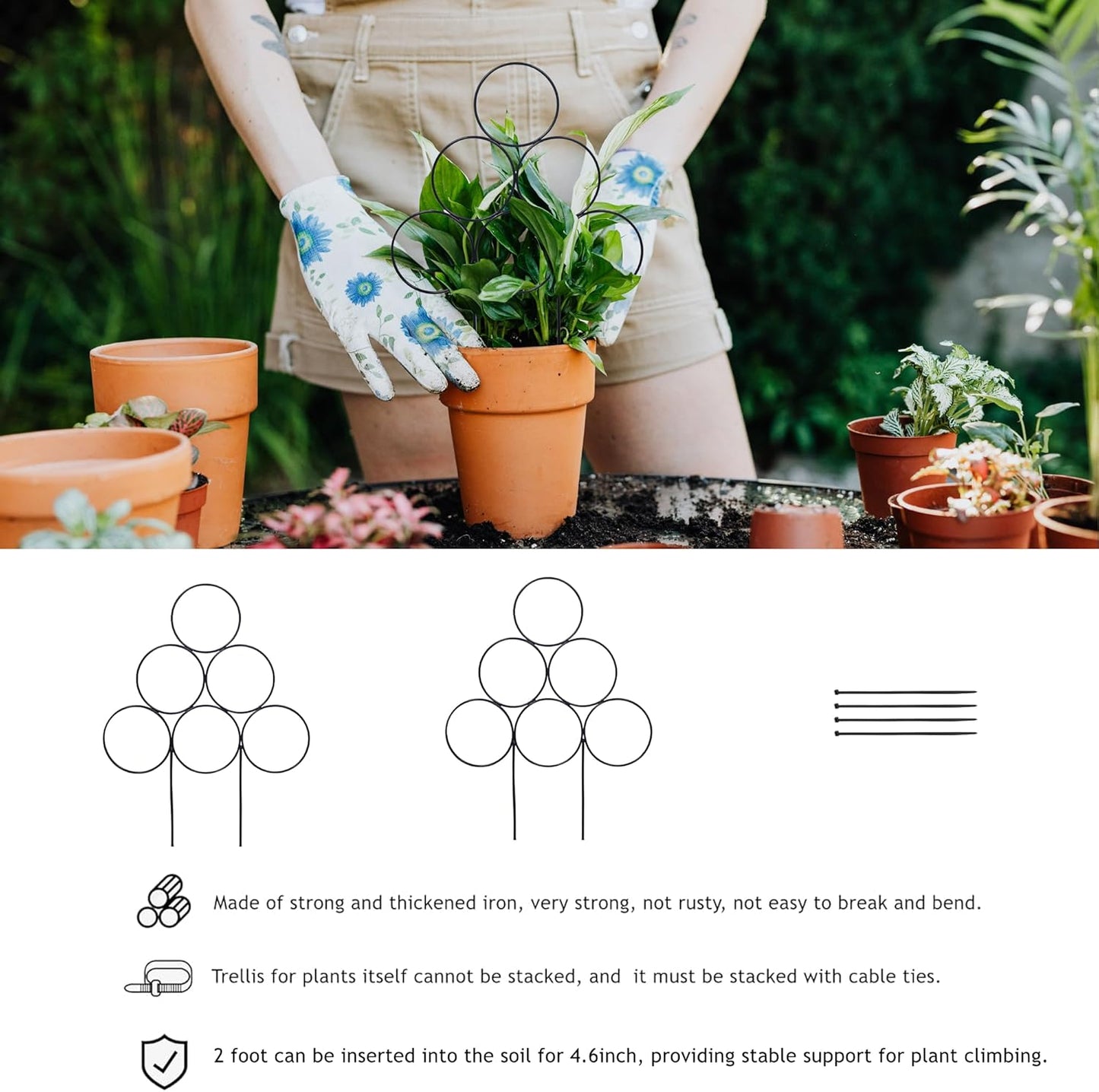 15.7 Inch Plant Trellis Indoor for Potted Plants 2 Pack Indoor Houseplant Trellis for Climbing Plants Stackable for Vine Ivy Support(15.7inch Black)