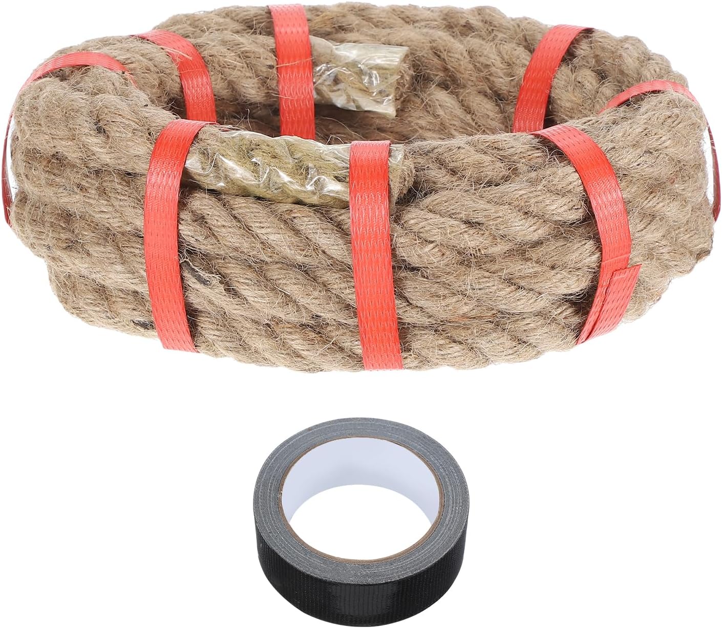 MECCANIXITY Jute Rope 0.8 Inch x 10ft, Thick Twine Rope Ropes Braided Jute Twine Natural Brown Burlap Cord String Heavy Twisted with Tape for Decorative Crafts Railing Swing Tug of War