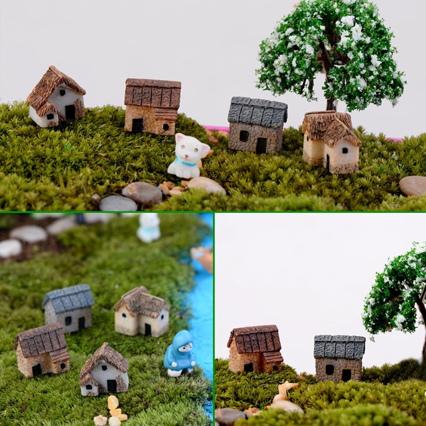 10PCS Mini House Miniature Resin House Figurines Small Village Cottage Fairy Garden Accessories Outdoor Micro Landscape Decor Mini Garden Lawn Terrariums Plant Pots Ornament