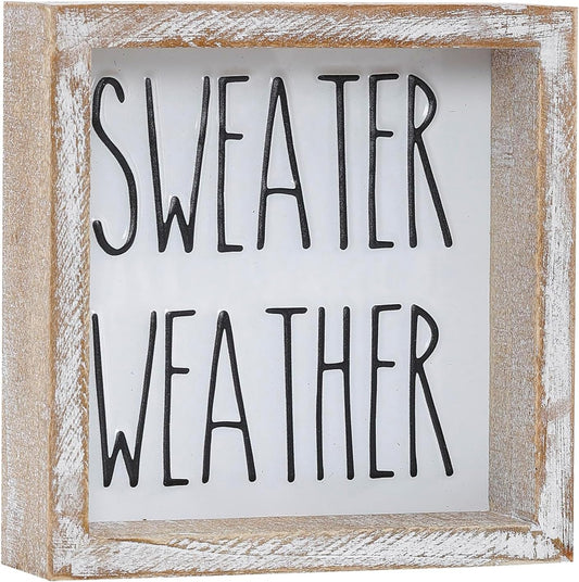 Embossed Sweater Weather Sign, Rustic Fall Decorations for Home, Fall Centerpieces for Table Cubicle Desk Mantel Fireplace, Autumn Tiered Tray Decor