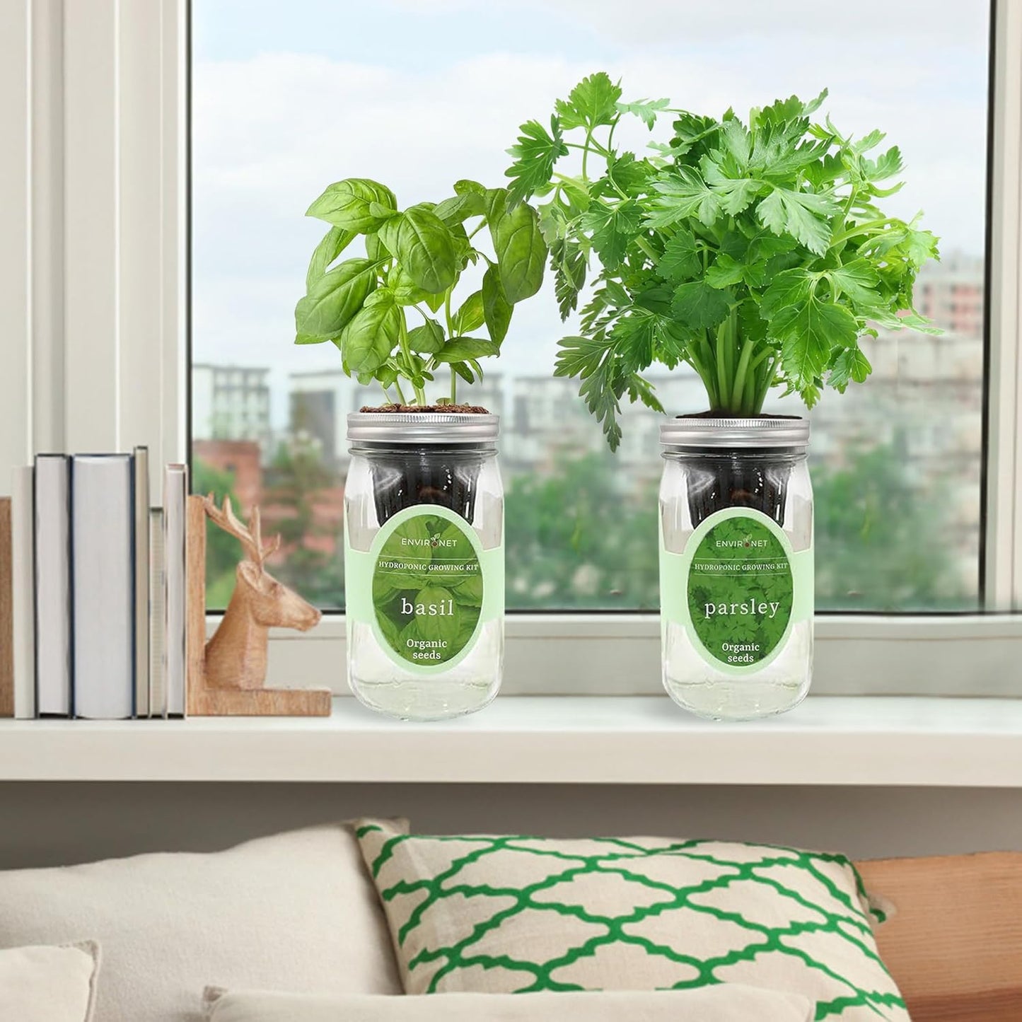 2-Pack Hydroponic Mason Jar Herb Garden Kit, Indoor Herb Garden Self-Watering Starter Kit (Basil, Parsley)