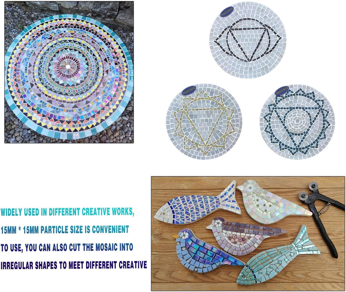 SMEIINIK 1.1lb Bulk Single Iridescent Color Mosaic Tiles for Crafts, Glass Mosaic Pieces for Mosaic Puzzles, Stained Glass Tiles for Mosaic DIY, Mosaic Making Supplies(AJ45-26)