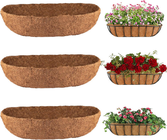 3Pcs Trough Coco Liner 30" Coco Coir Liners for Planters, Liners for Window Boxes Liners, Wall Basket Planters, Railing Hanging Baskets, Garden Planter Baskets
