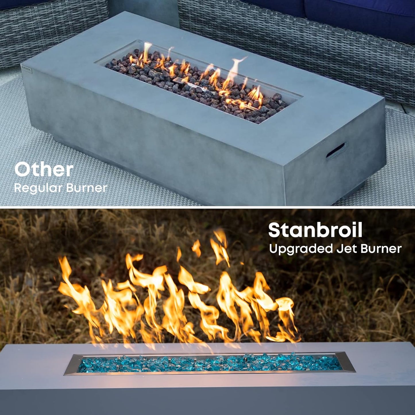 Stanbroil 48 x 14 Inch Upgrade Rectangle Fire Pit Jet Burner Pan, 304 SS Propane Gas Firepit for Outside DIY Fire Pit Table, High Flame, BTU 185,000 Max