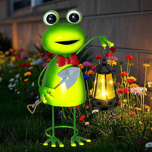 Solar Garden Lights Frog Statue with Solar Lantern Lights,13.78in Tall Frog Decor Fairy Accessories,Birthday Gifts for Women Mom Grandma,Big Metal Decorative Stakes for Home decor,Patio,Porch,Yard Art
