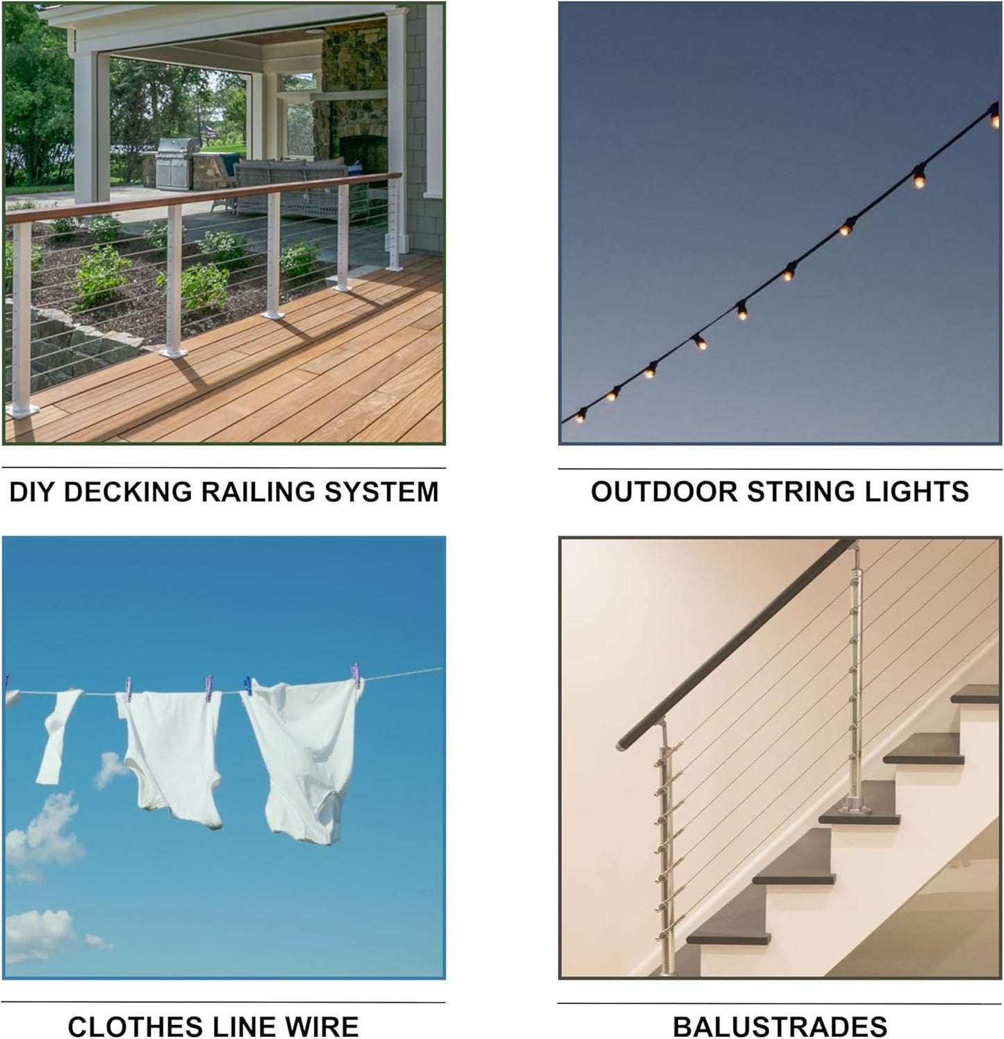 Galvanized Aircraft Cable Wire Rope 3/8" 7x19-2 x 250 ft Reel (500 ft Total) for DIY Cable Decking Railing System, Marine Grade