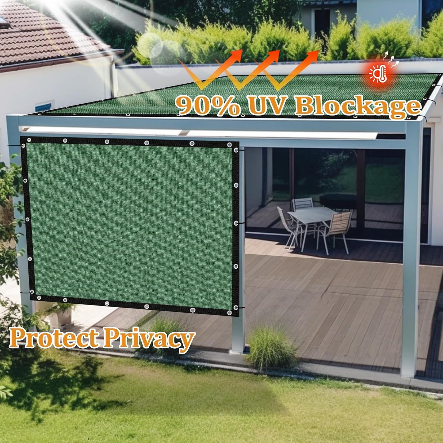 Shade&Beyond Customized Size 90% Sun Shade Cloth with Grommets, 7' X 11' Pergola Shade Cover Canopy, Mesh Tarp Sun Screens for Patio, Outdoor, Garden, Backyard GN01, Green