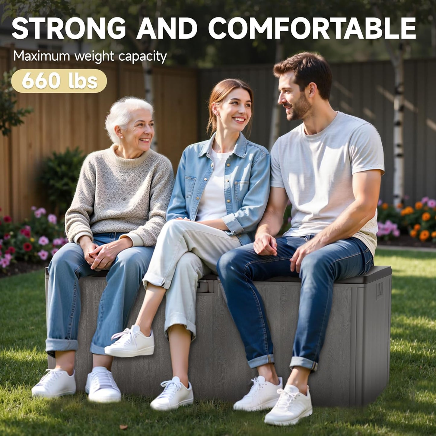 120 Gallon Deck Box, Double Layer Waterproof Resin Outdoor Indoor Storage Box, Lockable & UV Resistant Storage Bin for Patio Furniture, Garden Tools, Pool Accessories (Brown)