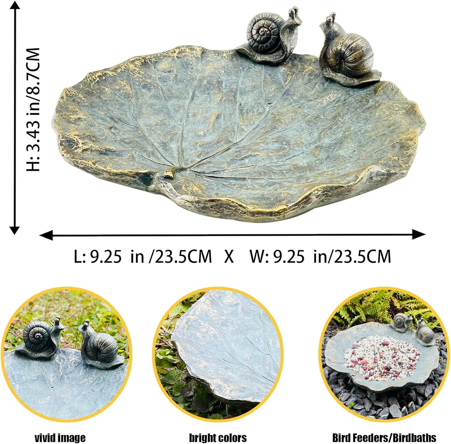 Bird Baths for Outdoors, Wild Birdfeeder, Antique Outdoor Garden Resin Birdbath Bowl for Outside Yard Table Decor (Snail Bird Feeder)