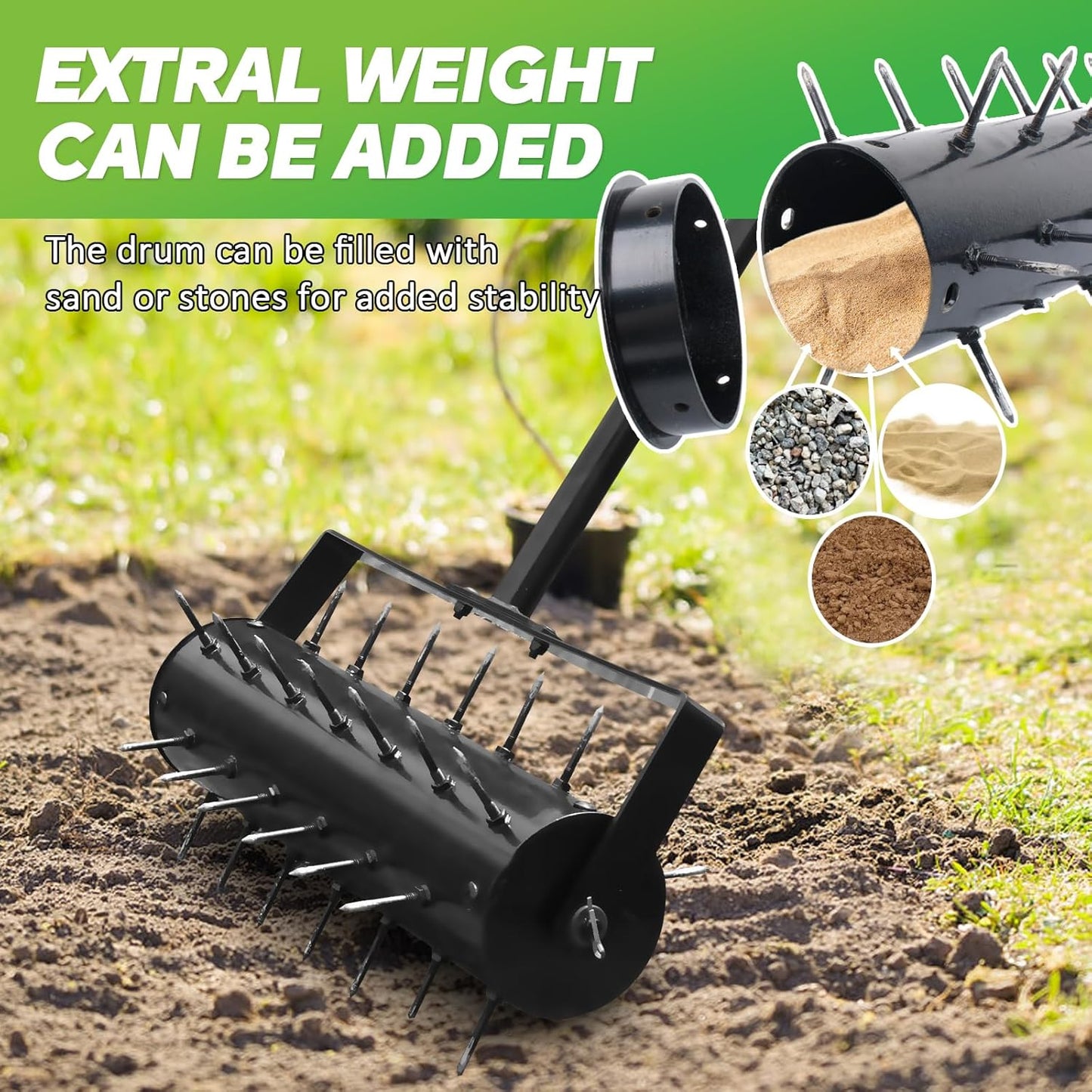Rolling Lawn Aerator, 42 Spikes Pre-Assembled, Heavy Duty Grass Aerator Tool with Adjustable Handle, Push Grass Aerator for Lawn Care and Healthy Growth
