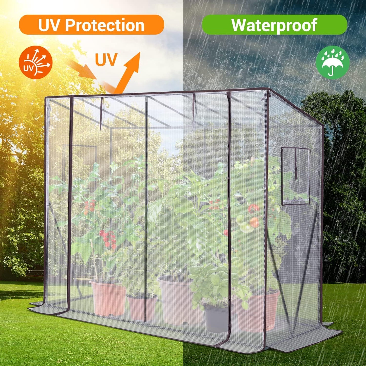 Ohuhu Tomato Greenhouse for Outdoors: Portable Lean to Green House Heavy Duty with Roll-Up Zippered Door, Tall Plastic Greenhouses for Outside Plants Growing Shed Tent for Backyard, 6.6x2.5x5.6 FT