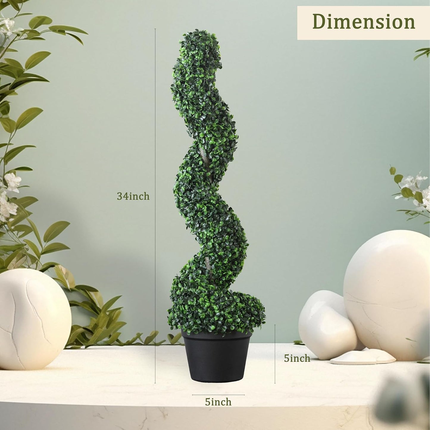 39 inchBoxwood Artificial Cedar Spiral Topiary Trees – Decorative Fake Greenery in Planter Pots for Front Porch, Outdoor Walkway, Entryway Decorating, Set of 2