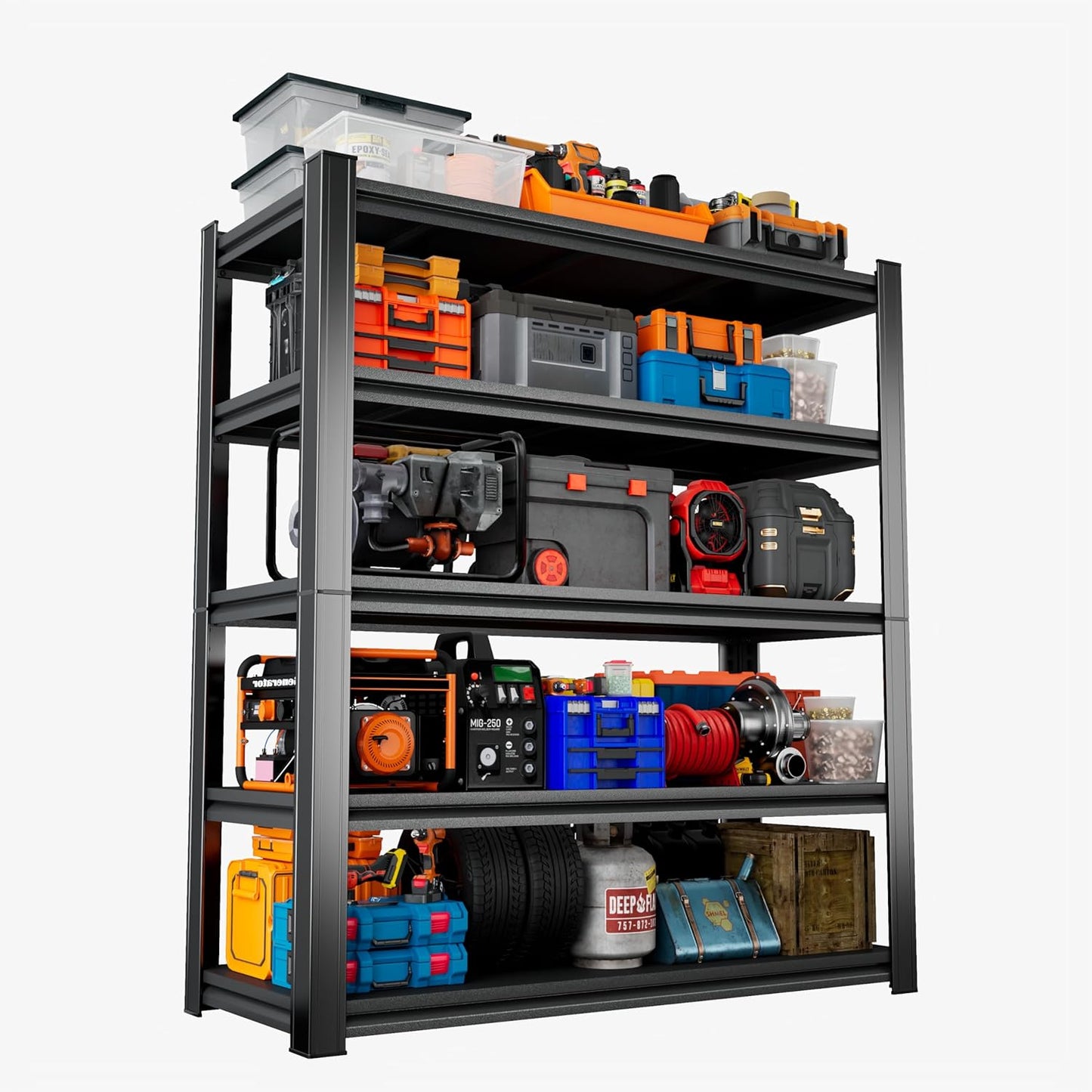 Heavy Duty 5-Tier Shelving Unit 2500LBS Capacity - Adjustable Steel Garage Shelves for Warehouse, Basement Storage(63''H x 45.3''W x 15.7''D)