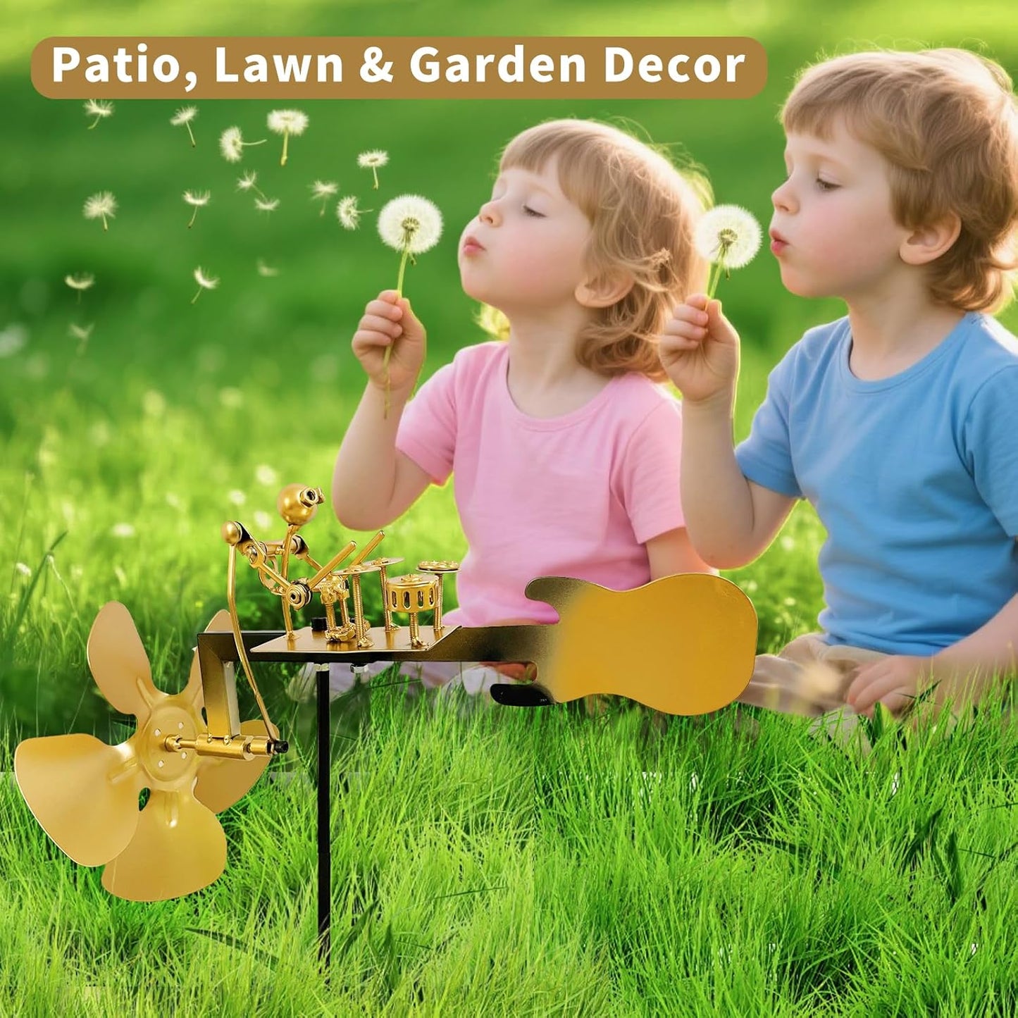 Handmade Metal Drummer Windmill, Rock Art Sculptures, Wind-Powered Kinetic Figurines, Wind Spinners for Garden Yard Lawn Patio Decor, Unique Drummer Statue Gift for Music Lovers