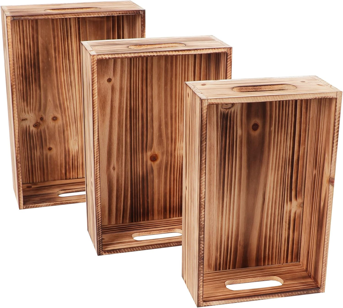 PHOENANCEE Wood Crates For Display,Rustic Crate Storage Decorative Boxes Set of 3,Wooden Nesting Box with Handles Farmhouse Container Basket Bin Home Decoration,Solid Pine,L+M+S