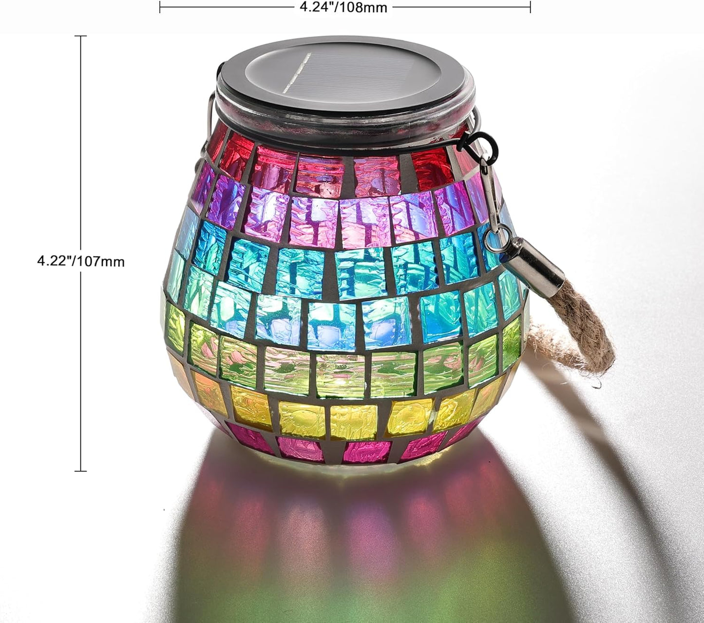 Cooo 4 Pack Mosaic Solar Lantern Outdoor Waterproof IP68 Hanging Projection Light Hidden Lid Pear-Shaped Lantern with Rope Handle Solar Powered Auto On for Patio Garden Fence Table - Neon Mosaic