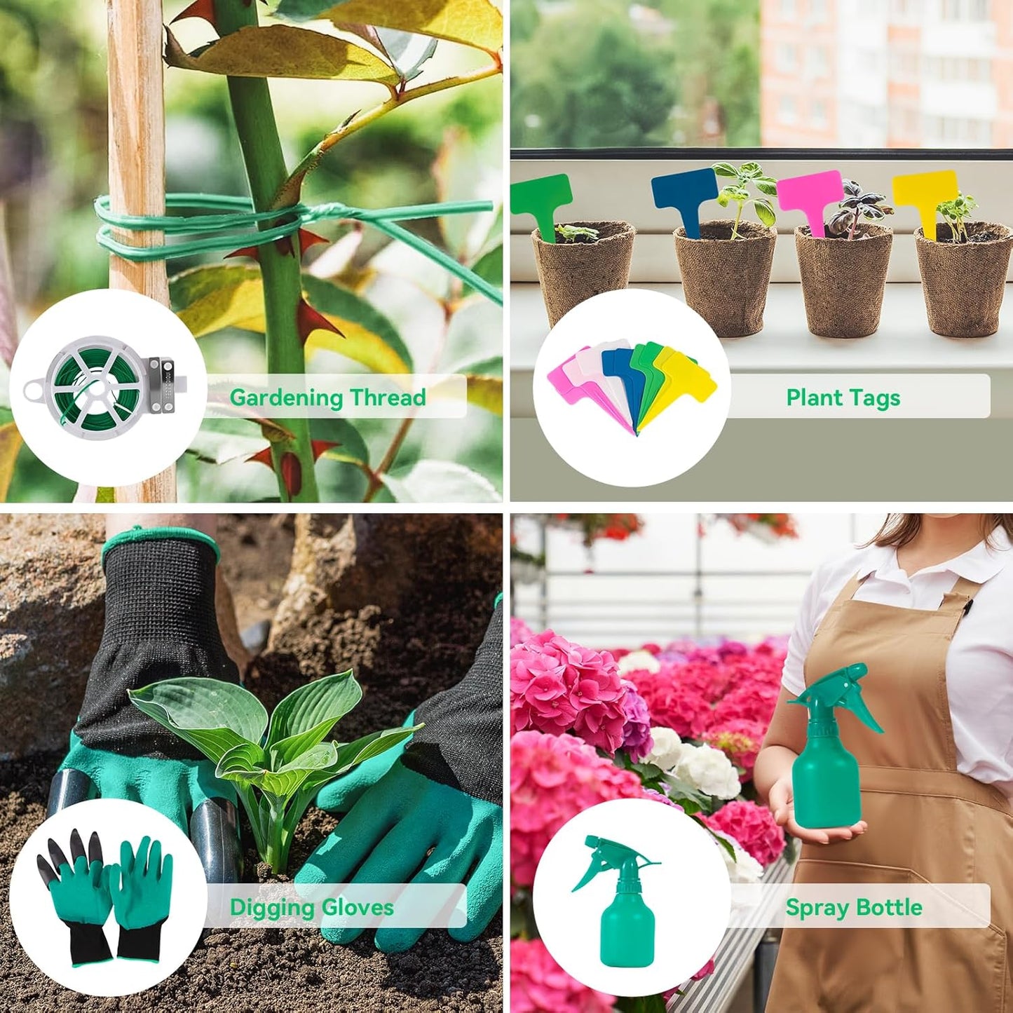 Garden Tool Set, Including 9 Succulent Tool Sets, 6 Large Heavy-Duty Aluminum Gardening Tools, with Gardening Tool Kit, Gloves, Watering Can, Fixing Line and Color Label，is Your Best Helper