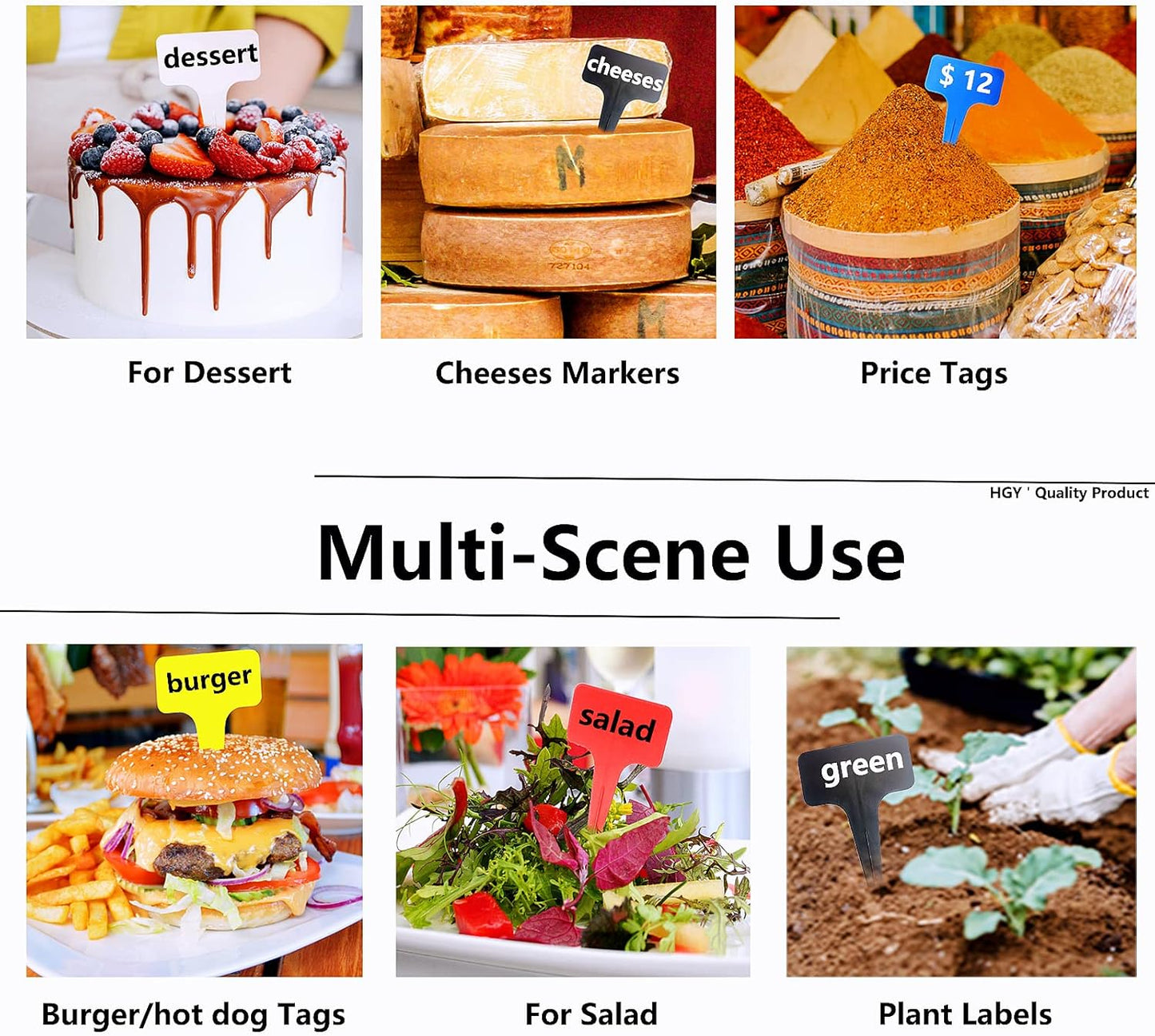 100 Pcs Yellow Thick Plastic Plant Labels Markers Tags Garden Re-Usable T-Type Sign with Marking Pen