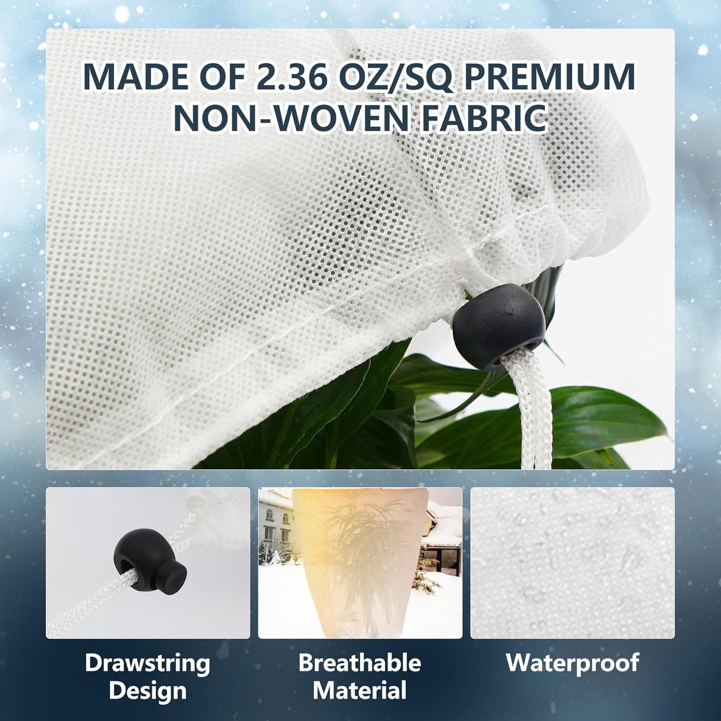 4 Pack Plant Covers Freeze Protection for Winter, 31.5''×23.6'' Frost Cloths for Outdoor Plants Cold Weather Blankets with Drawstrings