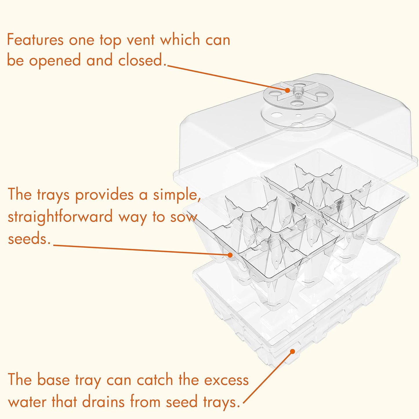 Gardzen 10 Pack Seed Starting Tray, Plant Germination Trays, Seed Starter Kit with Adjustable Humidity Vented Dome and Clear Base, Plant Growing Kit 6.6" x 4.5", Total 120-Cell, Clear
