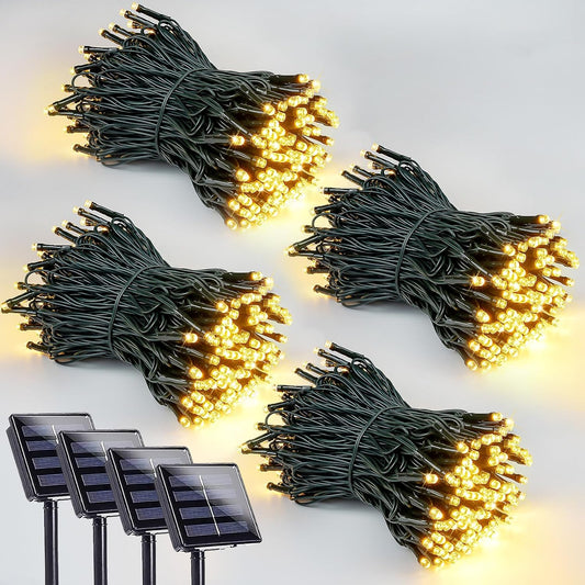 4 Pack 400 LED Solar String Lights for Outside, Solar Christmas Lights Outdoor with 8 Lighting Modes, Waterproof Green Wire Solar Powered Tree Light for Xmas Party Yard Garden Decorations (Warm White)
