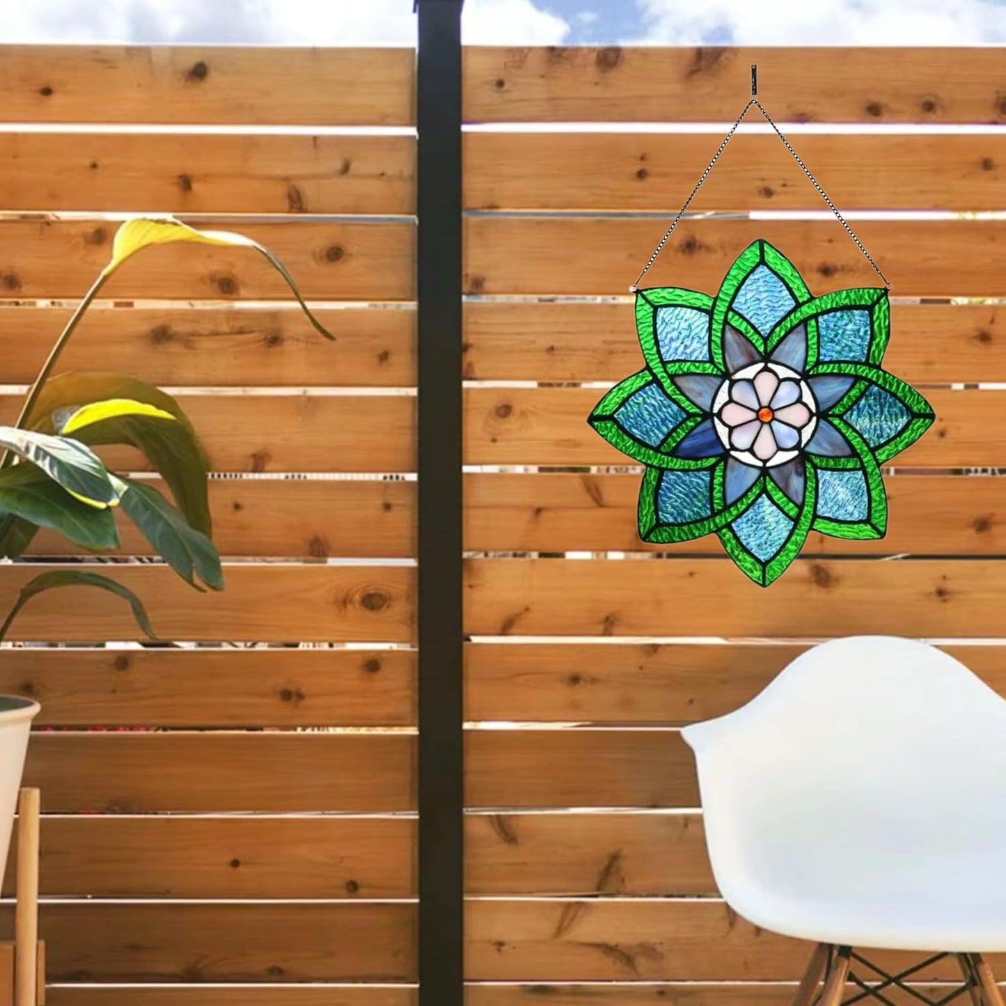 12 Inch Round Stained Glass Window Panel,Handmade Sun Catcher Decorations Stained Glass Window Hangings for The Windows Or Wall (Green)