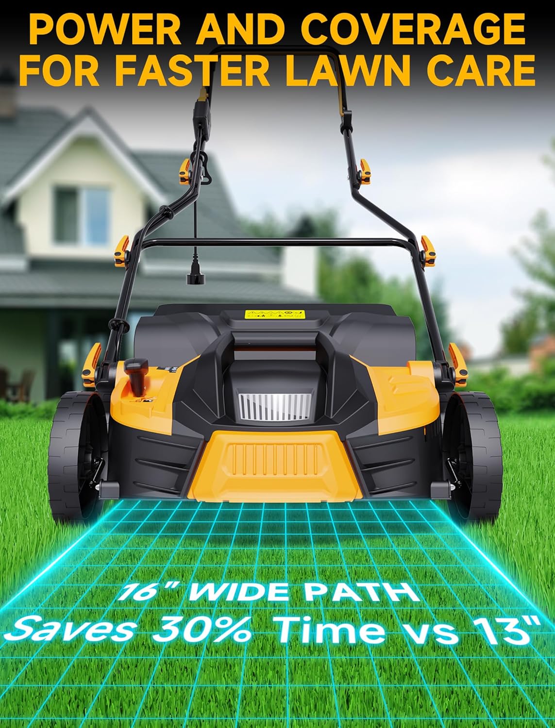 15.5 Amp 16-Inch Electric Dethatcher and Scarifier, Lawn Dethatcher with Foldable Design, 14.5-Gallon Bag, 5-Position Depth Adjustment, Quick Blade Replacement, Ideal for Healthy Lawn Care