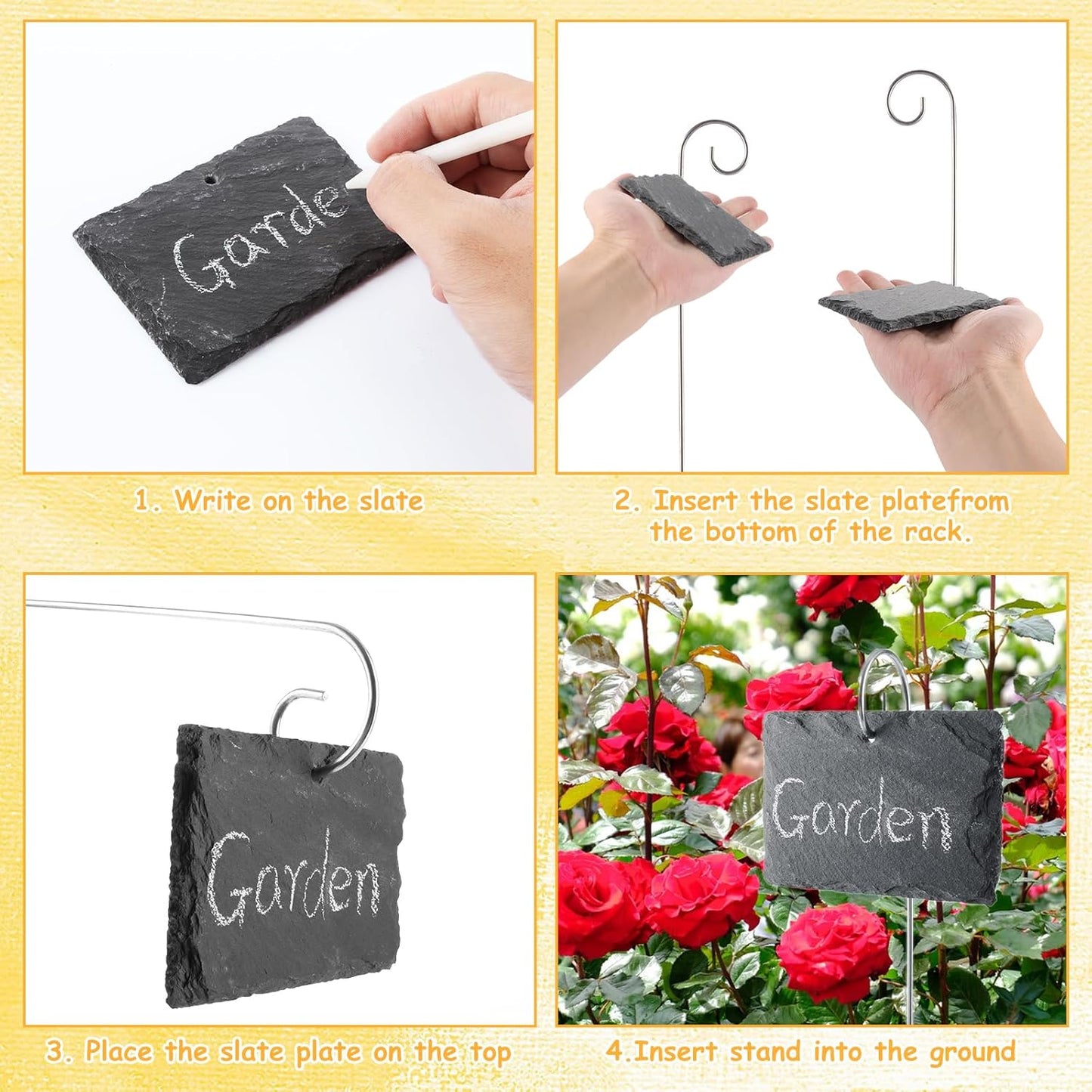 15PCS Slate Plant Markers with Stakes and Stone Chalks Garden Markers Signs Labels Hanging Slate Planter Tags for Flower Bed, Pots, Planters