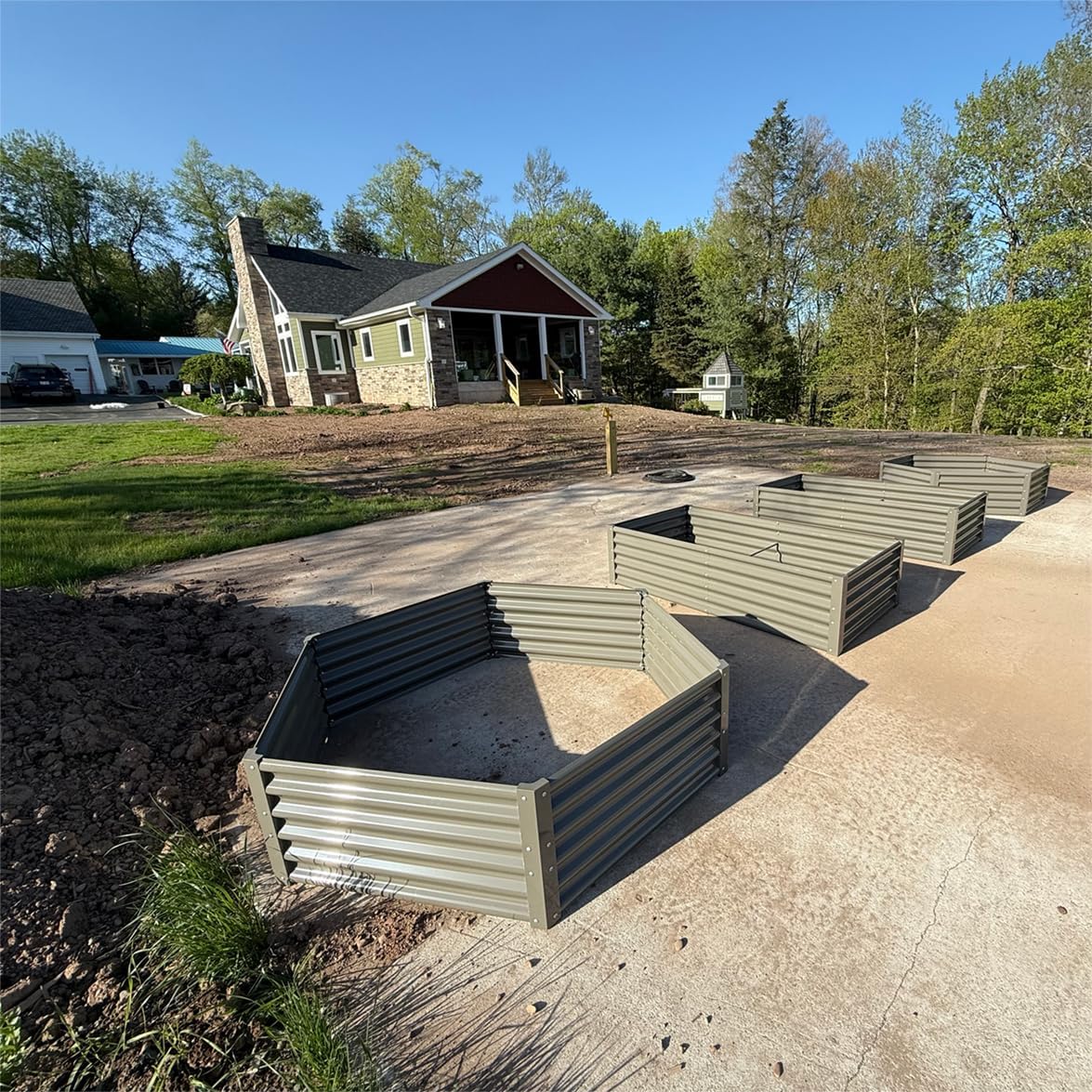 A ANLEOLIFE 16-Pack Deep Root Galvanized Raised Garden Beds Outdoor for Planting Vegetables Flowers Herb, Quartz Grey