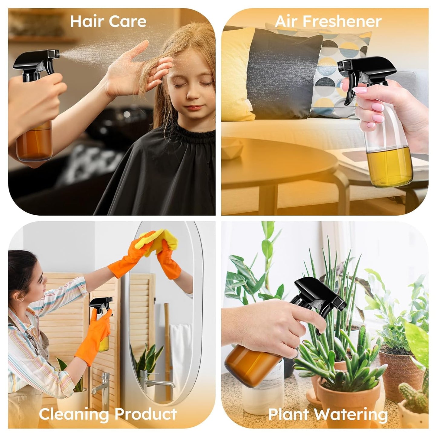 Tecohouse Glass Spray Bottle 8 oz, Clear Small Empty Refillable Sprayer Container with Labels, Funnel, Lids, Graduated Pipettes - Handheld Size