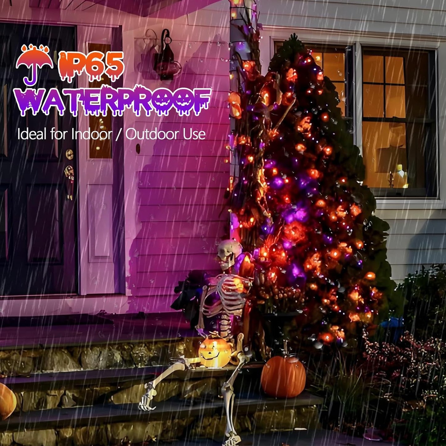 4pk Orange and Purple Solar Halloween Lights Outdoor Waterproof, 400LED 132FT Solar Powered LED String Lights Black Wire with 8 Modes, Solar Fairy Lights for Halloween Horror Party Tree Wedding Decor
