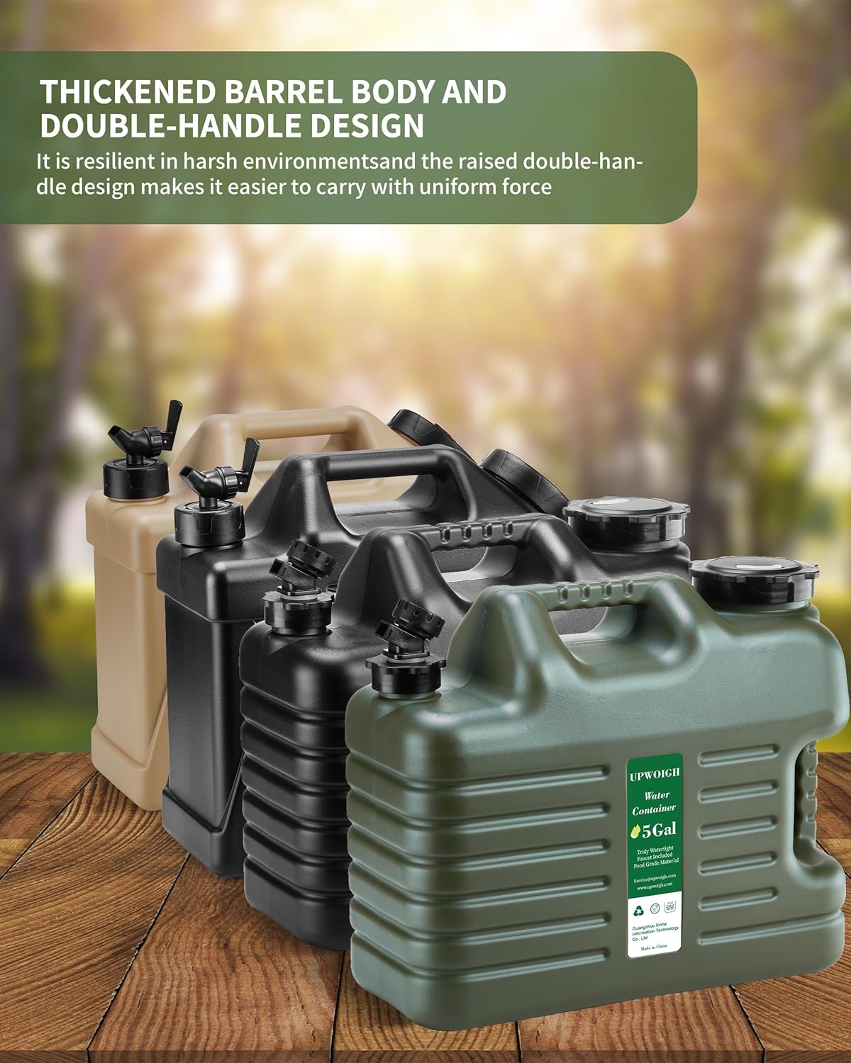 UPWOIGH 5 Gallon Water Jug, Camping Water Container,Truly No Leakage Water Storage,Large Military Green Water Tank,BPA Free Portable Emergency Water Containers for Outdoors Hiking Accessories