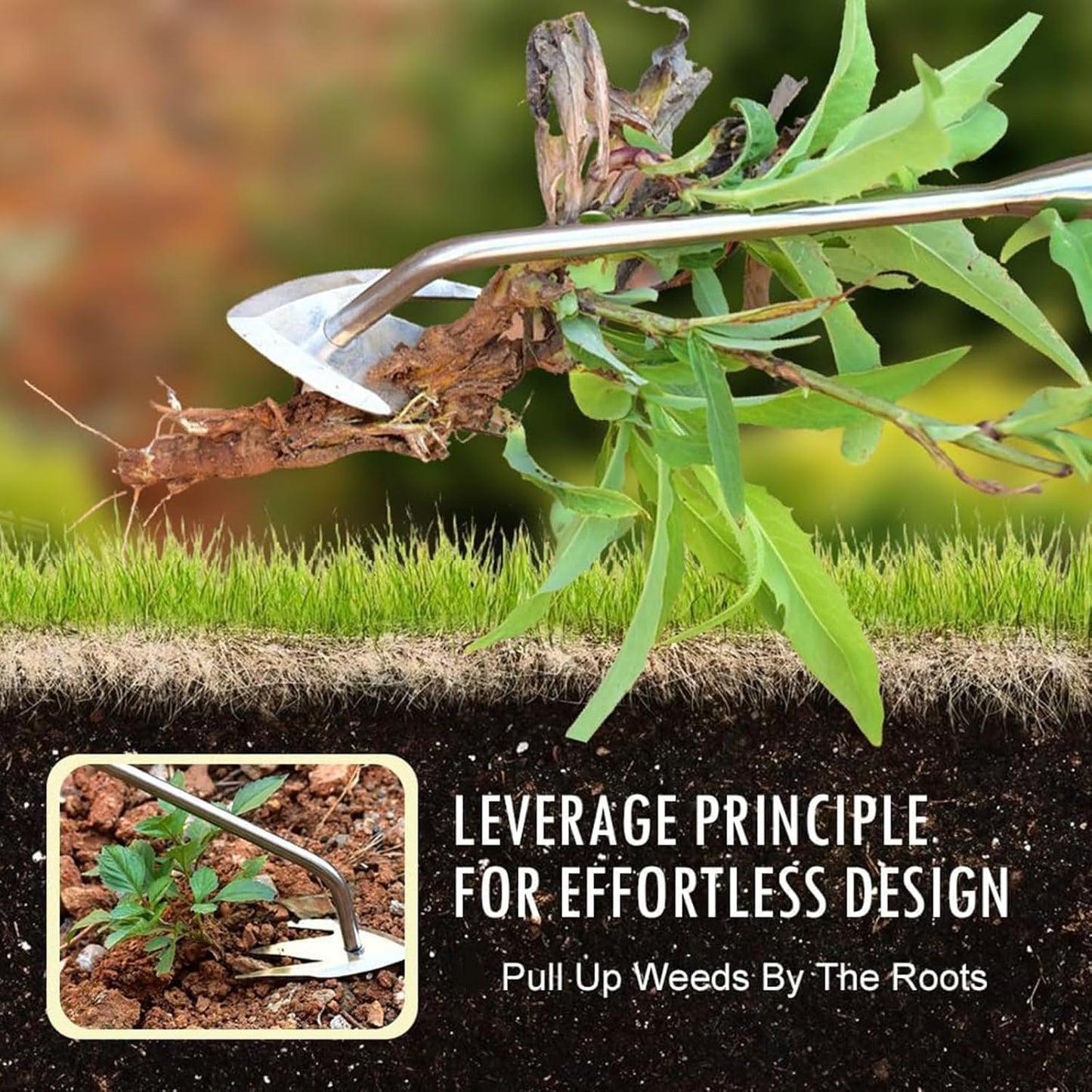 Weed Puller Tool,Weed Remover Tool for Lawn and Garden,Weeder Tool 3 Teeth Manganese Steel with Long Handle,Weeding Artifact Uprooting for Gardening Backyard Farm (Brown)