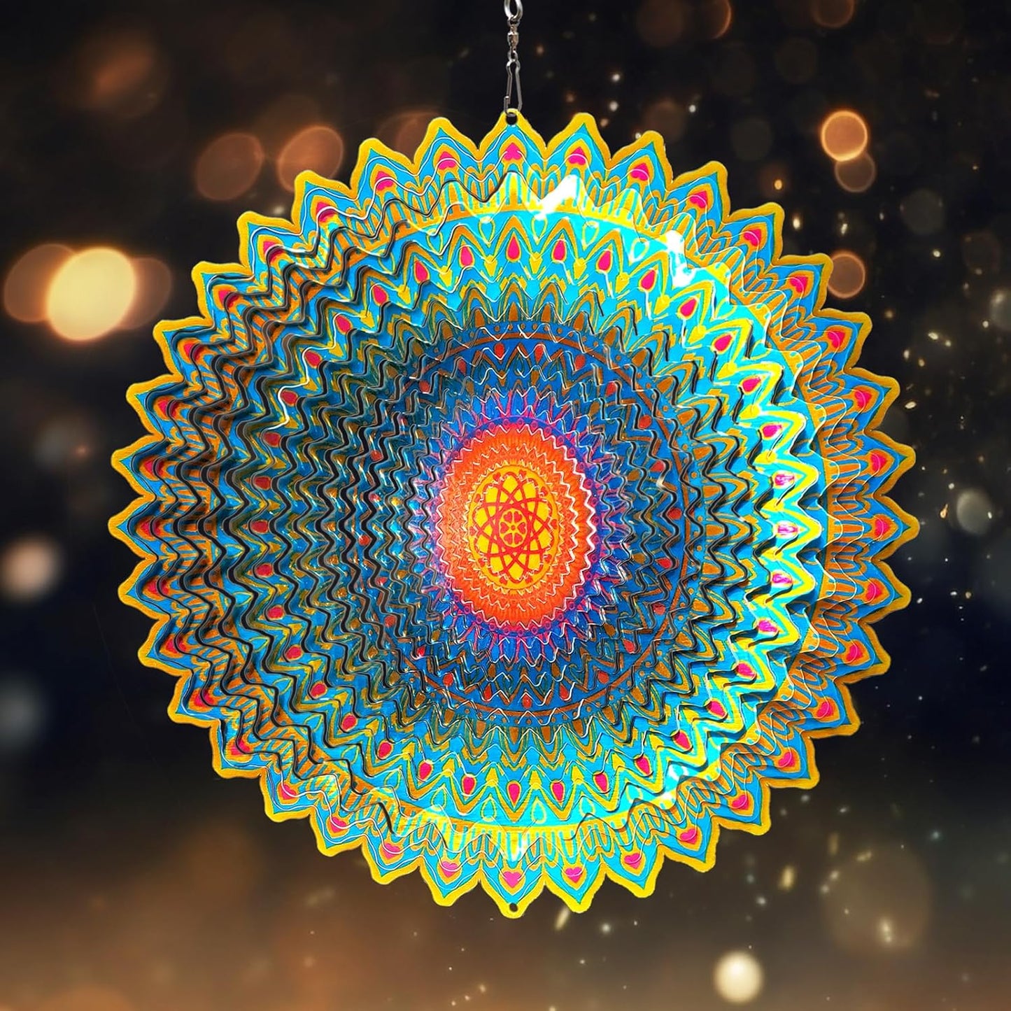 Goolyrusim Wind Spinner Mandala Circle - 3D Wind Spinners Outdoor, 12-inch Stainless Steel Hanging Wind Sculptures for Yard and Garden, Kinetic Art Decoration Porch Decor Patio Ornament, Mandala Gift