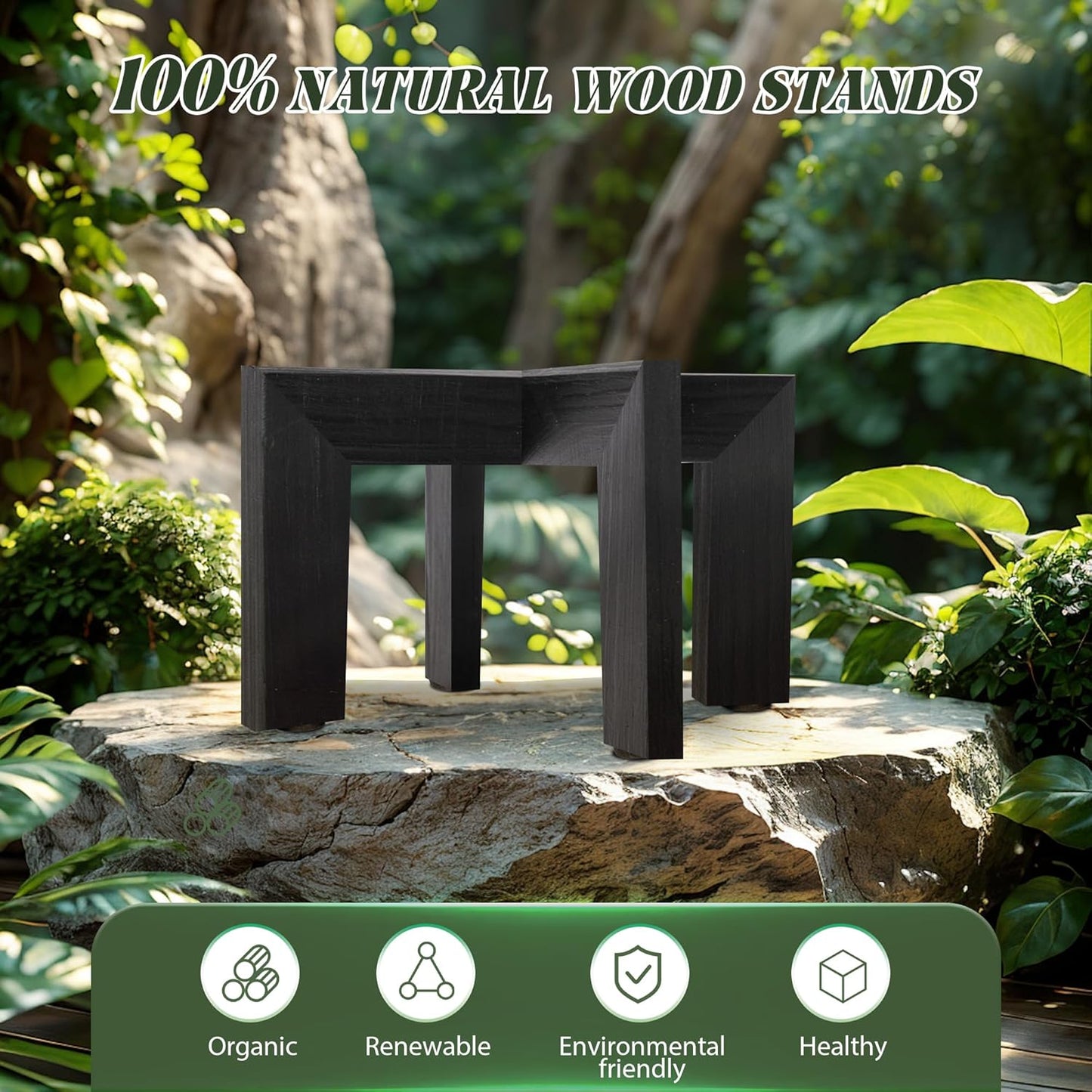 HPC DECOR 2 Pack Wood Plant Stand-Mid Century Modern Planter Stands-Wooden Flower Pot Stands Riser,Low Short Plant Stands Indoor-Modern Minimalist Wooden Stool for Plant Pot Holder, Fit 5-15 Inch Pot.