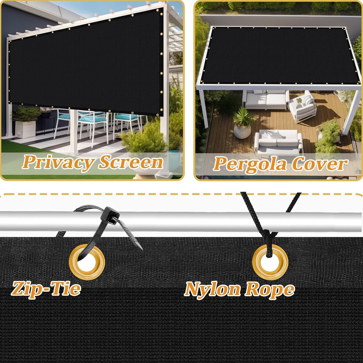 Shade&Beyond Customized Size 8' X 11' Shade Cloth with Grommets, 90% UV Protection UV Protection Mesh Tarp Sun Screens for Patio GN01, Black