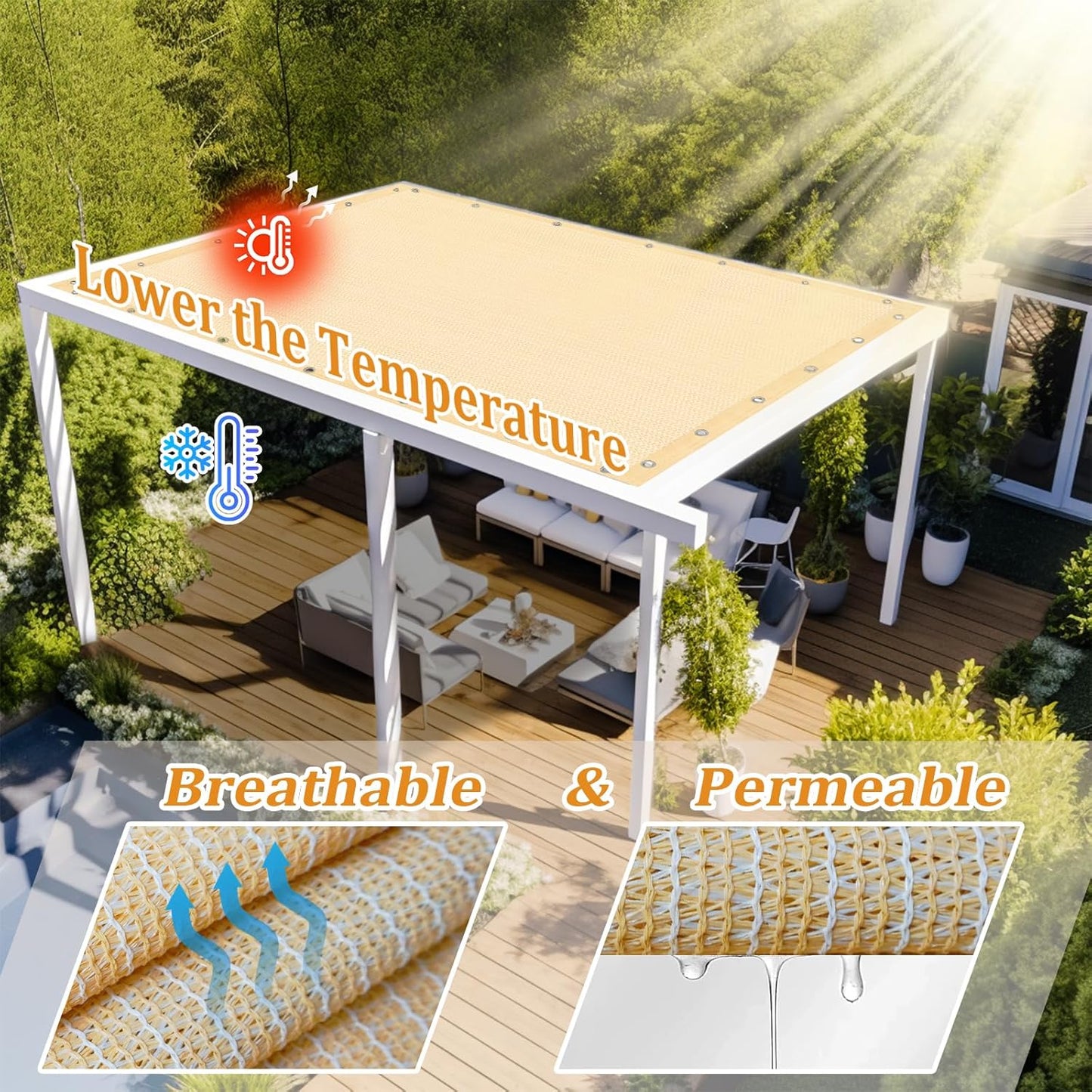 Shade&Beyond Customized Size 90% Sun Shade Cloth with Grommets, 4' X 10' Pergola Shade Cover Canopy, Mesh Tarp Sun Screens for Patio, Outdoor, Garden, Backyard GN01, Wheat