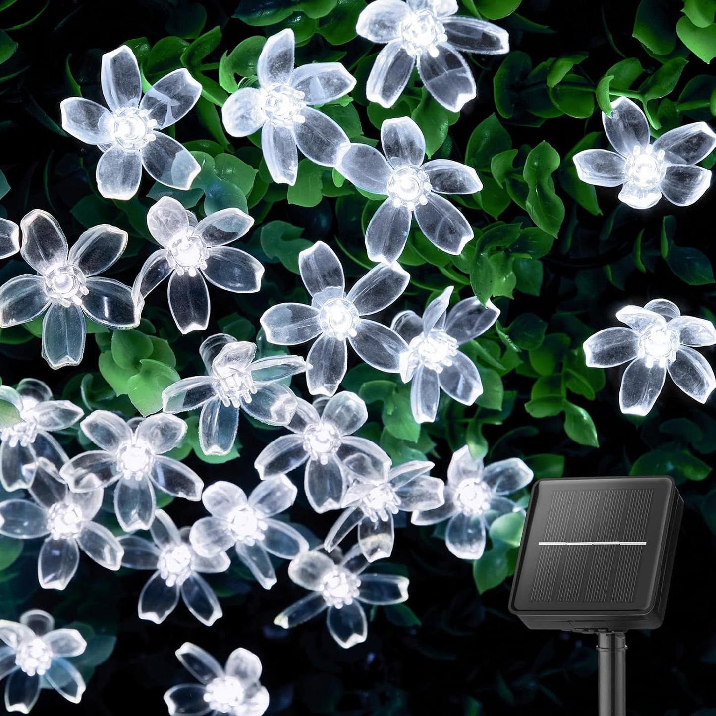 Brightown 60 LED Solar Flower String Lights Outdoor Waterproof Fairy Lights for Garden Yard Fence Patio Christmas Tree Wedding Party Decor, Pure White