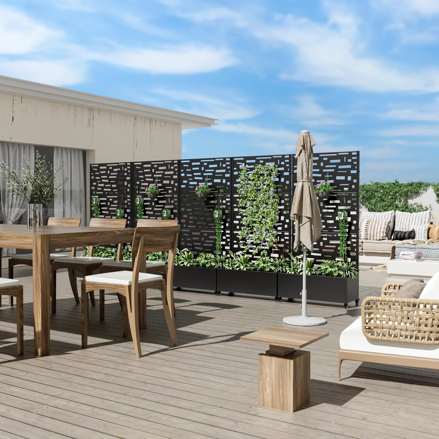 Casaphoria Metal Raised Garden Bed with Trellis and Wheels, 72"x35"x16" Planter Box for Climbing Plants, Vegetables & Vines, Features Drainage Holes and Privacy Screen (Black-Gerald)