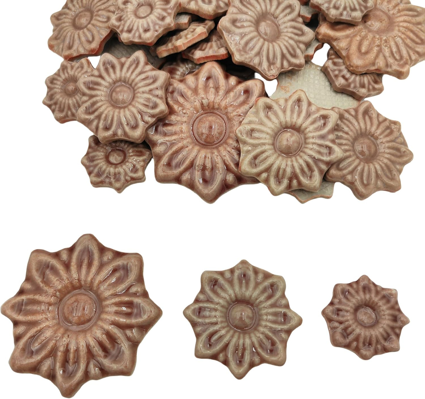 500g/1.1lb Random Color Irregular Ceramics Mosaic Tiles,DIY Making Creative Ceramic Mosaic Tiles for DIY Craft Plates Flowerpots Vases Cups Mosaic Making Supplies (Coffee Flowers + Leaves)