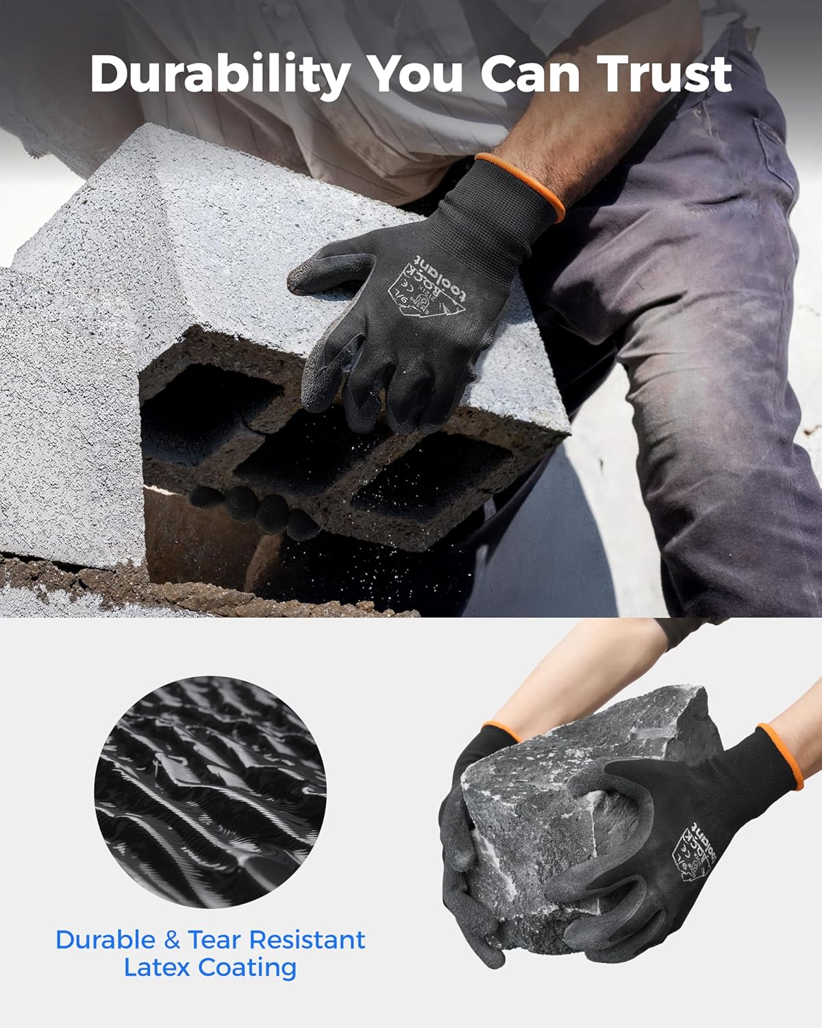 toolant Crinkle Latex Work Gloves Bulk, Rubber Coated Safety Work Gloves for Men and Women, 12 Pairs for Construction, Gardening, Warehouse (Gray, XXL)