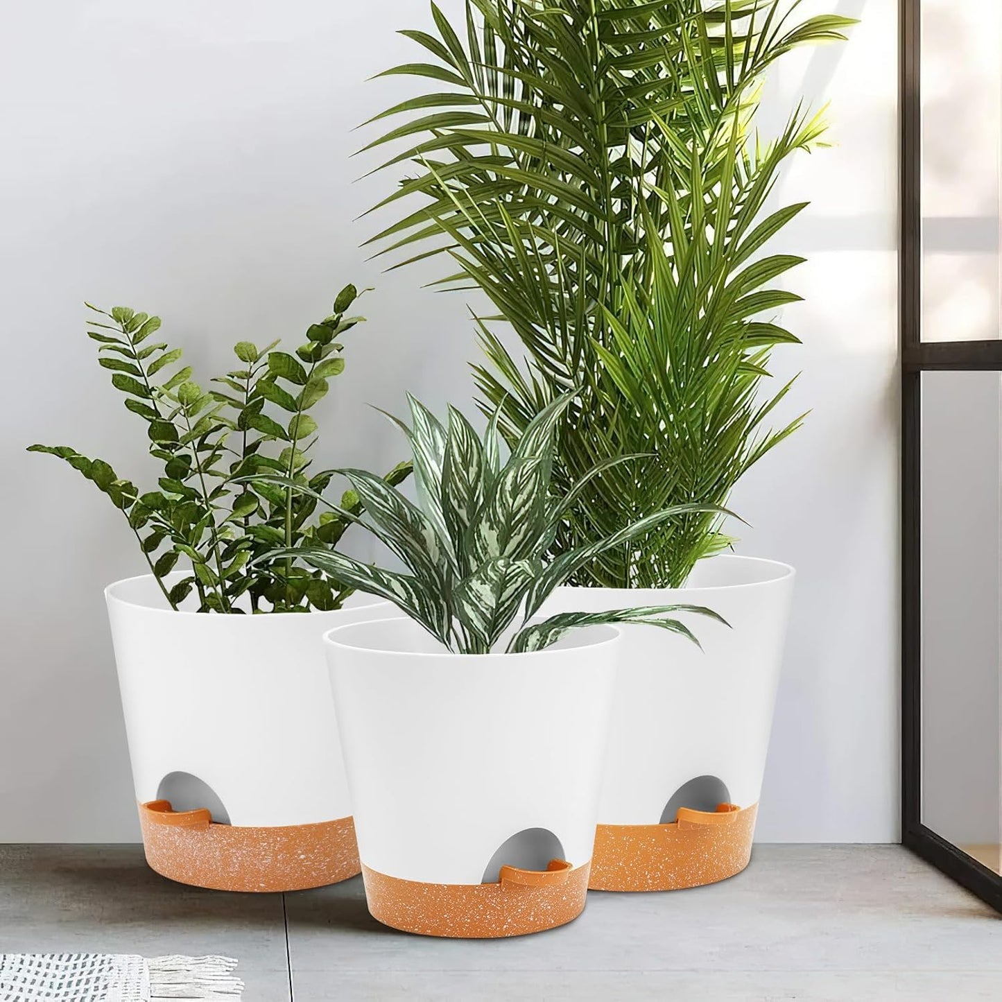 GARDIFE 10/9/8 inch Plant pots, planters for Indoor Plants, self Watering Plant Pot, Flower pots, White