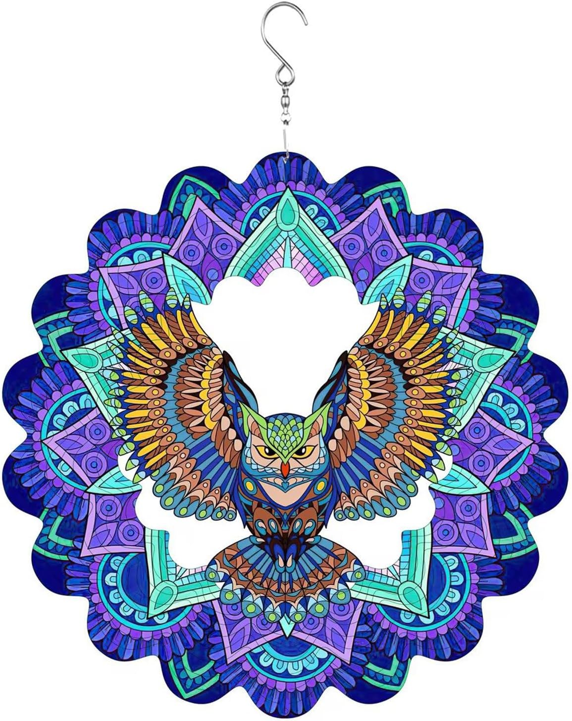 Hanging Wind Spinners Outdoor - Owl Gifts for Mom Dad Grandma, 11.5 Inch 3D Metal Birds Wind Catcher Art Garden Kinetic Wind Sculptures & Spinners for Garden Yard Porch Decor