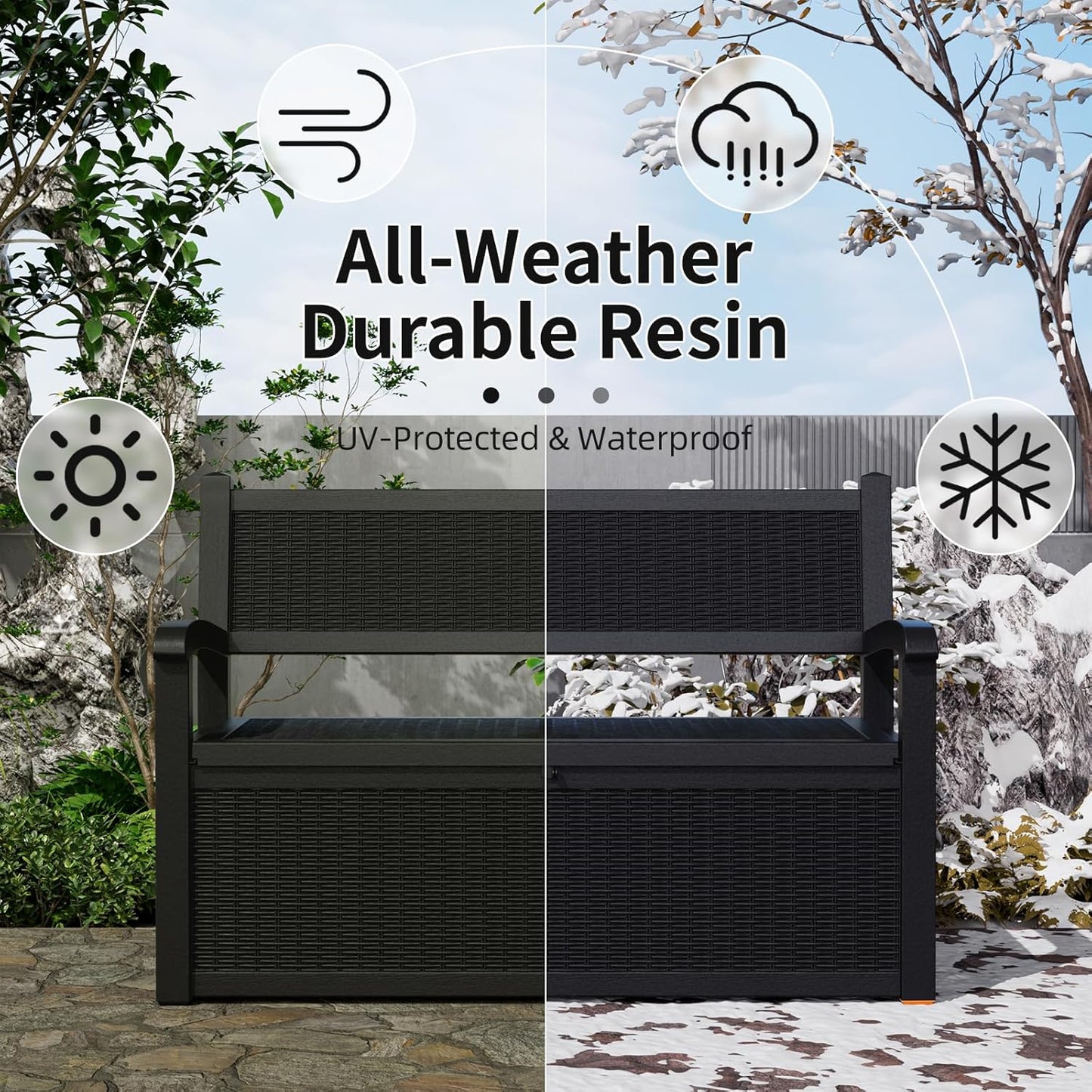 80 Gallon Outdoor Storage Bench Deck Box Waterproof Lockable,Outdoor Storage Furniture for Patio,Garden and Porch,Tools and Cushions（Black）