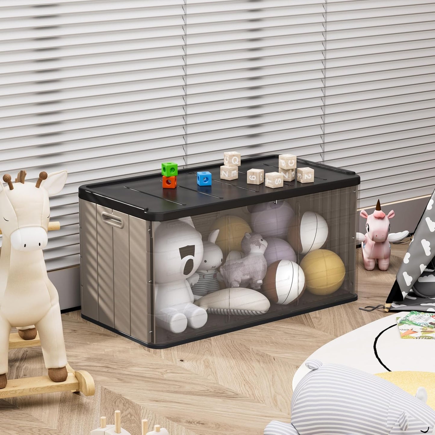 Heavy-Duty 100 Gallon Outdoor Storage Bench - Waterproof Patio Deck Box for Outside Use, Lockable Resin Storage with UV Protection, Granite Grey