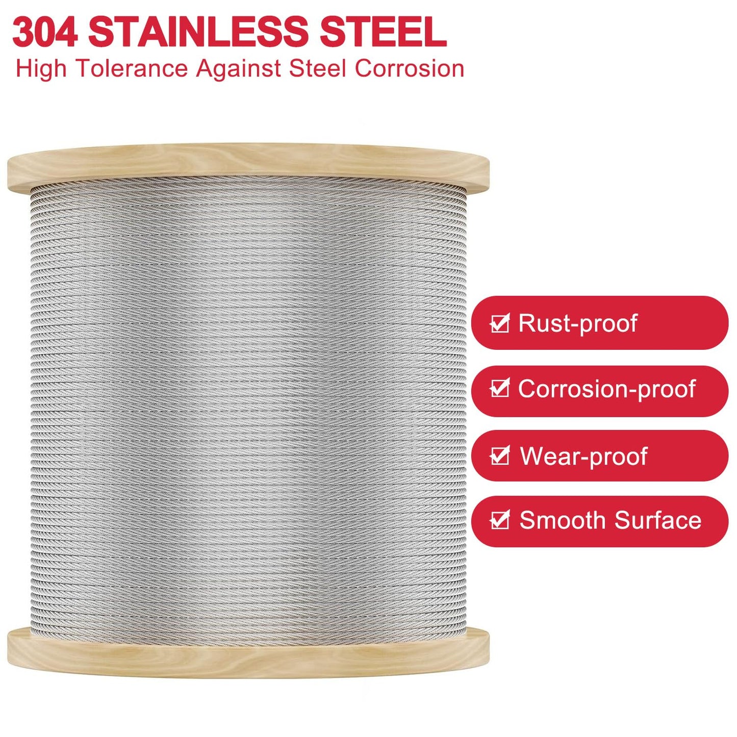 3/8 Stainless Steel Cable with 7x19 Strands and 12000lbs Breaking Strength 304 Stainless Steel Wire Rope for Aircraft Cable 150FT