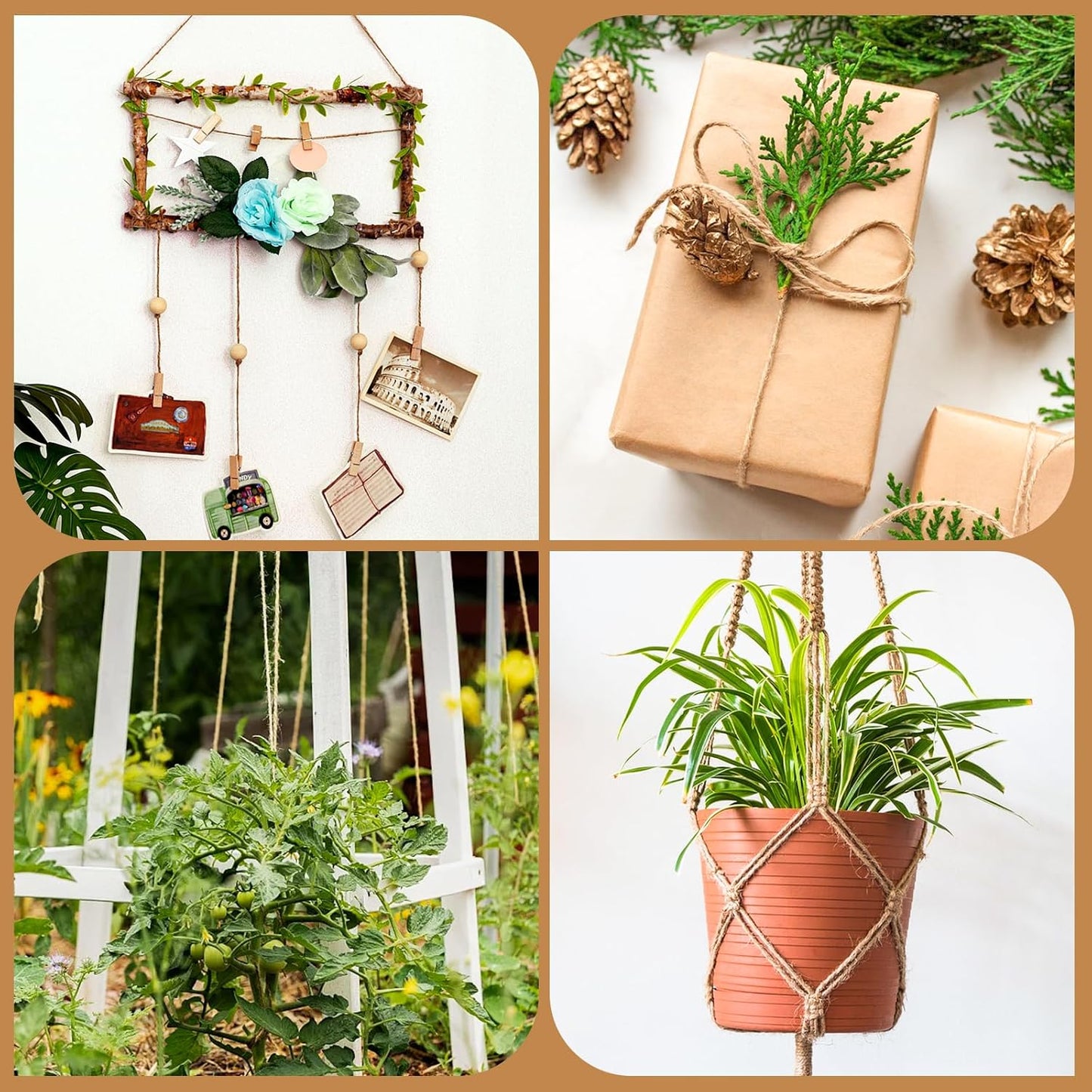 XSEINO 1200 Feet Natural Jute Twine Strong Garden Twine Rope for Arts Crafts Gift Wrapping Gardening Tomato Climbing Plant Tie Floristry Packing Decor