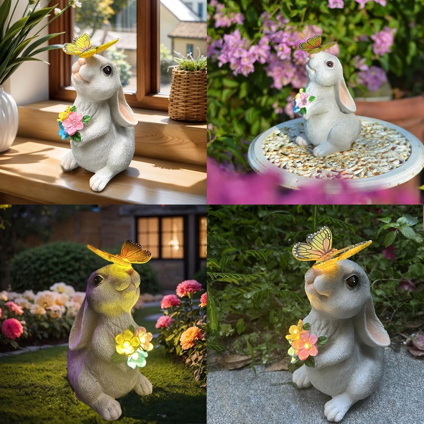 YODY Solar Garden Statues Outdoor Decor- Yard Decorations for Patio, Balcony, Backyard, Lawn Ornaments - Rabbit Figurines with LED Light- Unique Birthday House Warming Gifts for Women, Mom, Grandma